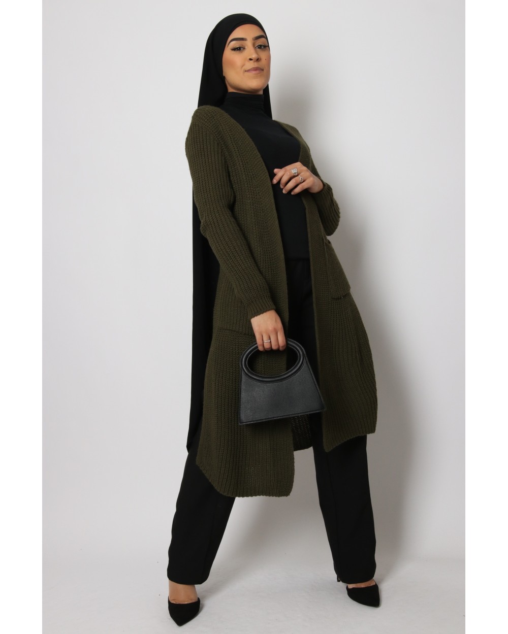 Long Imane cardigan with pockets and slits