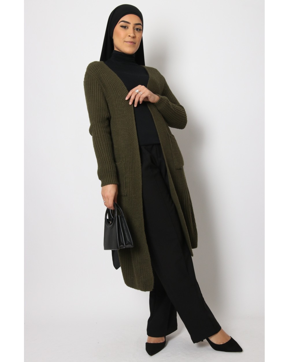 Long Imane cardigan with pockets and slits