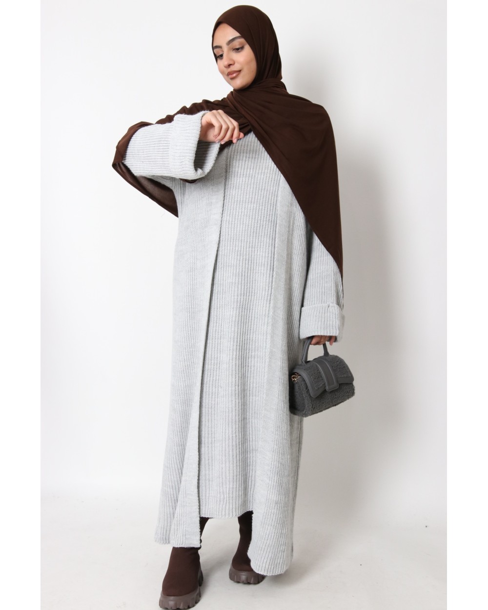 Ensemble robe pull sans manche et gilet long