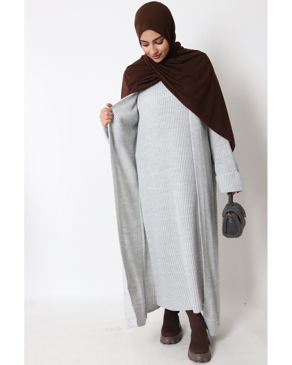 Ensemble robe pull sans manche et gilet long