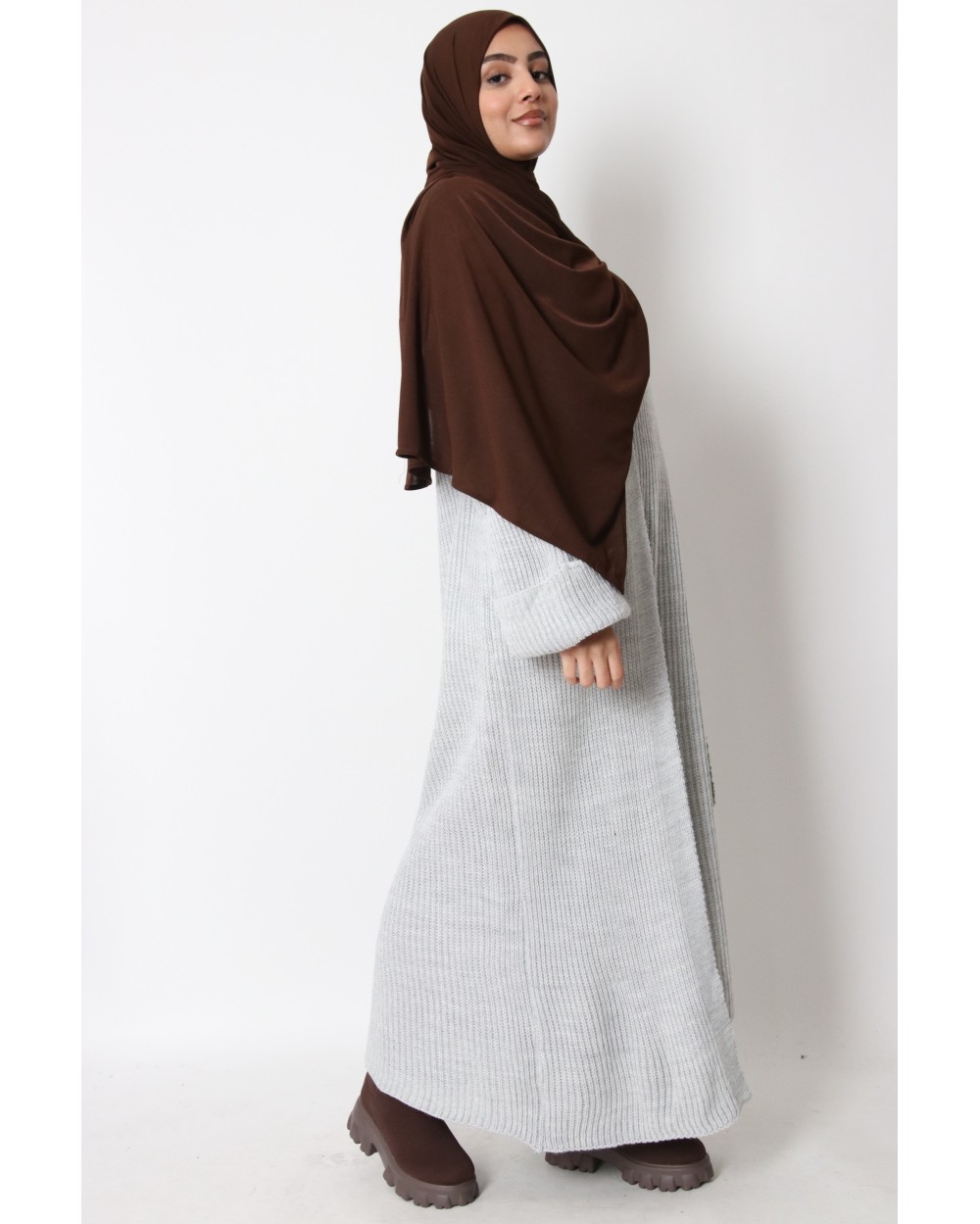 Sleeveless sweater dress and long vest set