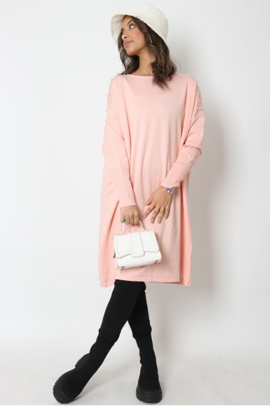 Maxi Pull TYTA perlé avec col rond pour femme