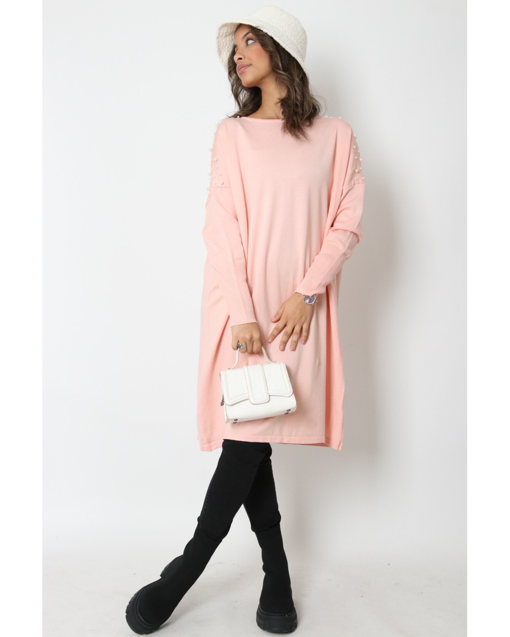 Maxi Pull TYTA perlé avec col rond pour femme