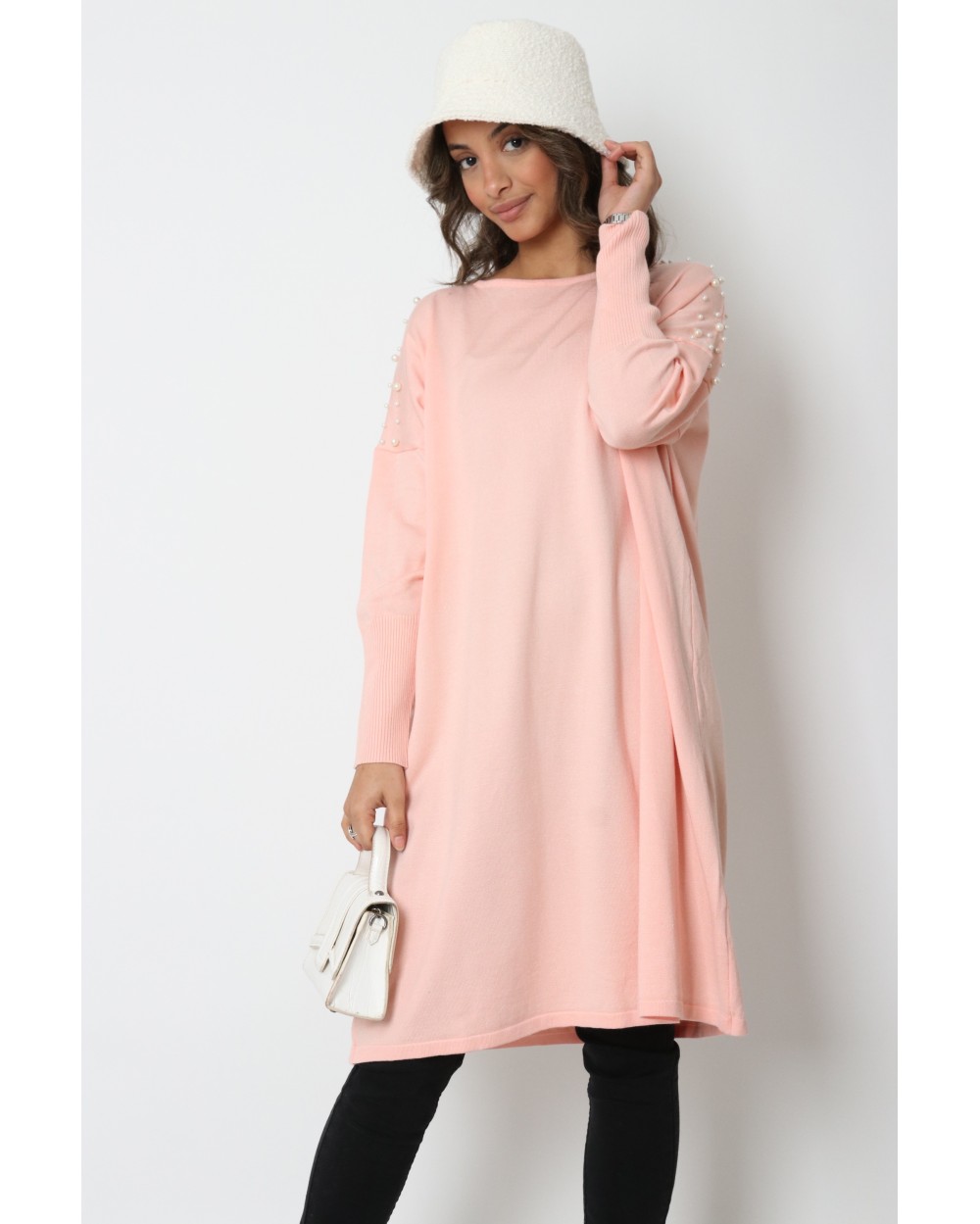 Maxi Pull TYTA perlé avec col rond pour femme