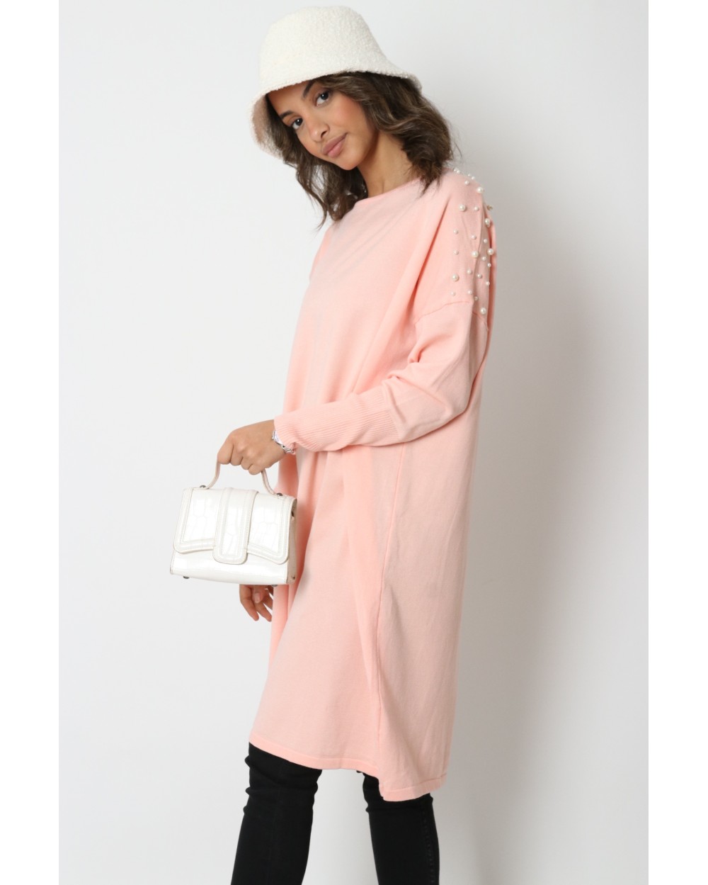 Maxi Pull TYTA perlé avec col rond pour femme