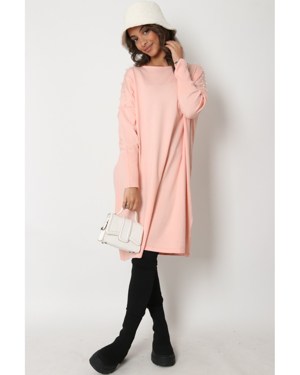 Maxi Pull TYTA perlé avec col rond pour femme