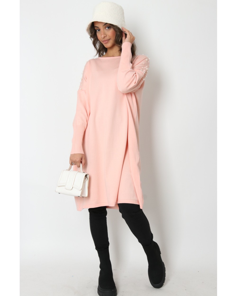 Maxi Pull TYTA perlé avec col rond pour femme