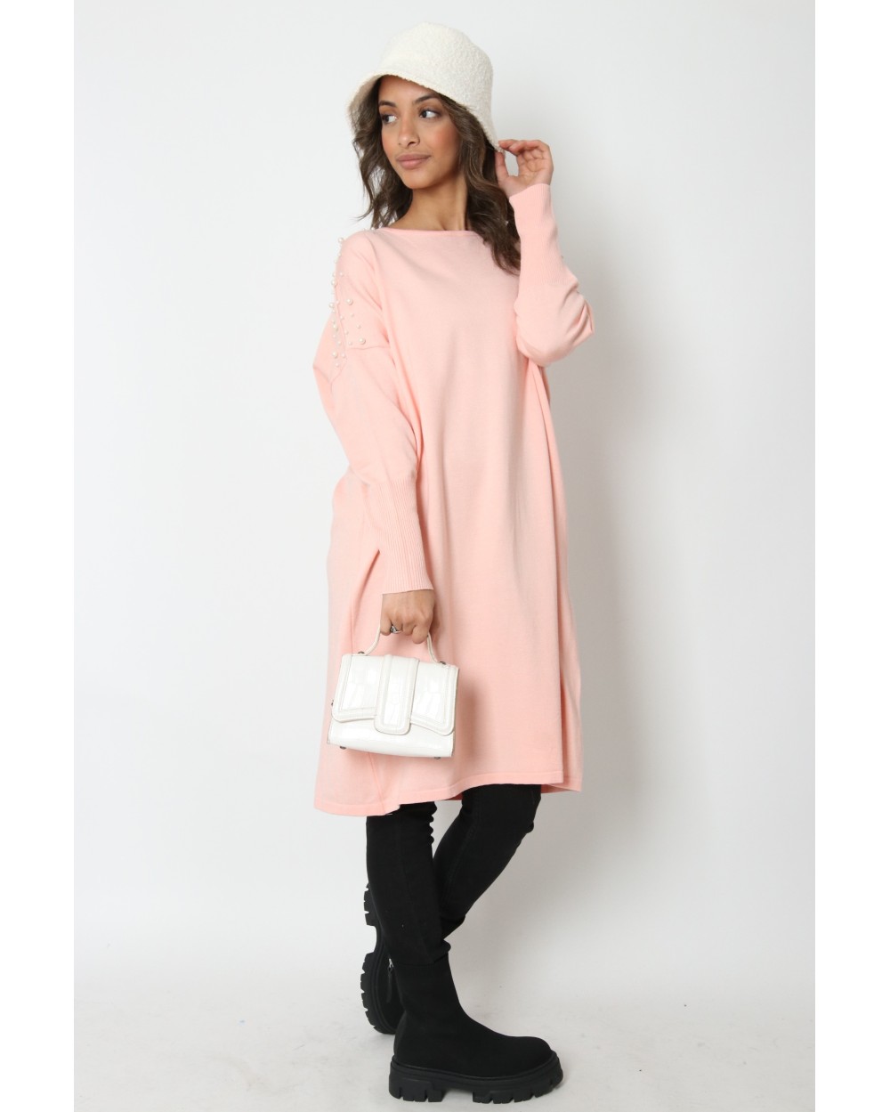 Maxi Pull TYTA perlé avec col rond pour femme