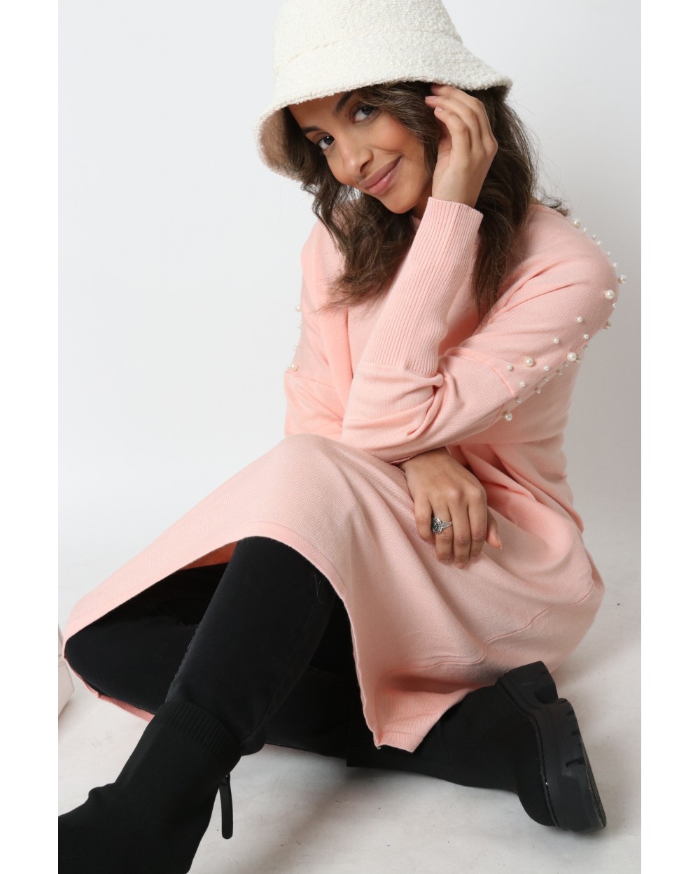 Maxi Pull TYTA perlé avec col rond pour femme