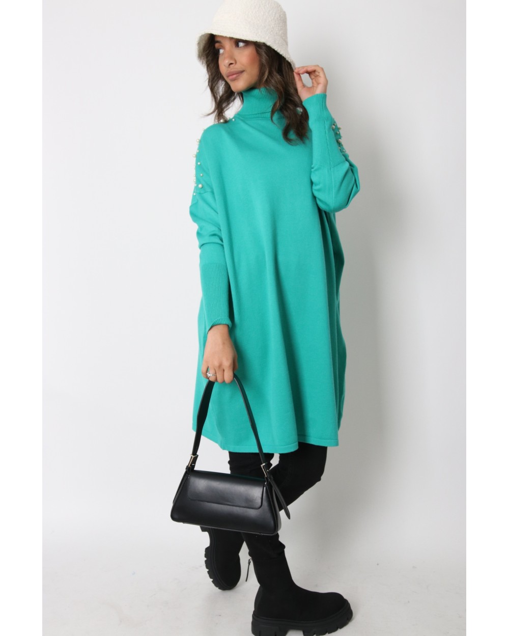 Maxi Pull TYTA perlé avec col roulé