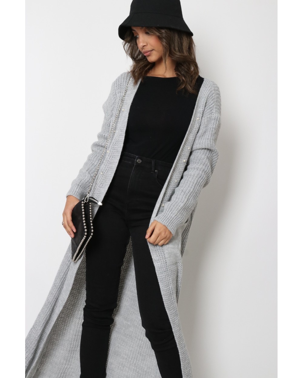 Perle Long Waist Cardigan with pockets