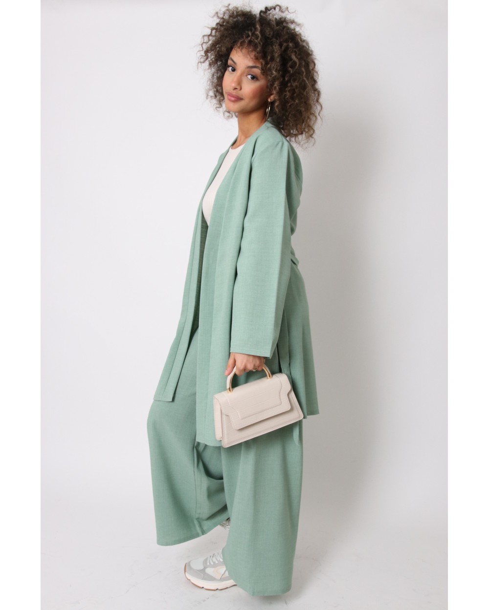 Linen effect kimono and pants set