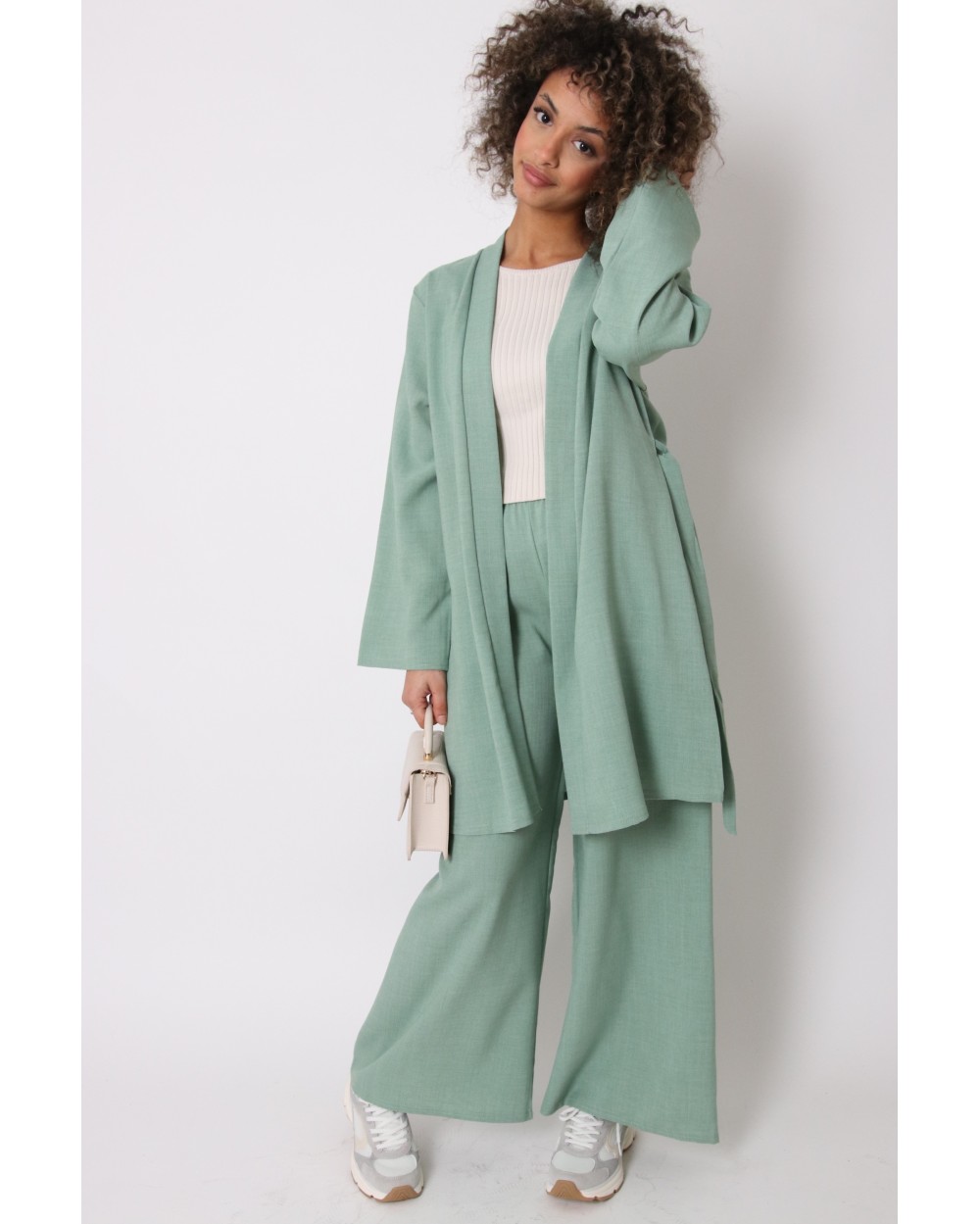 Ensemble kimono et pantalon effet lin