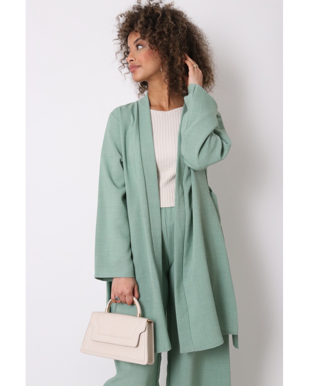 Ensemble kimono et pantalon effet lin