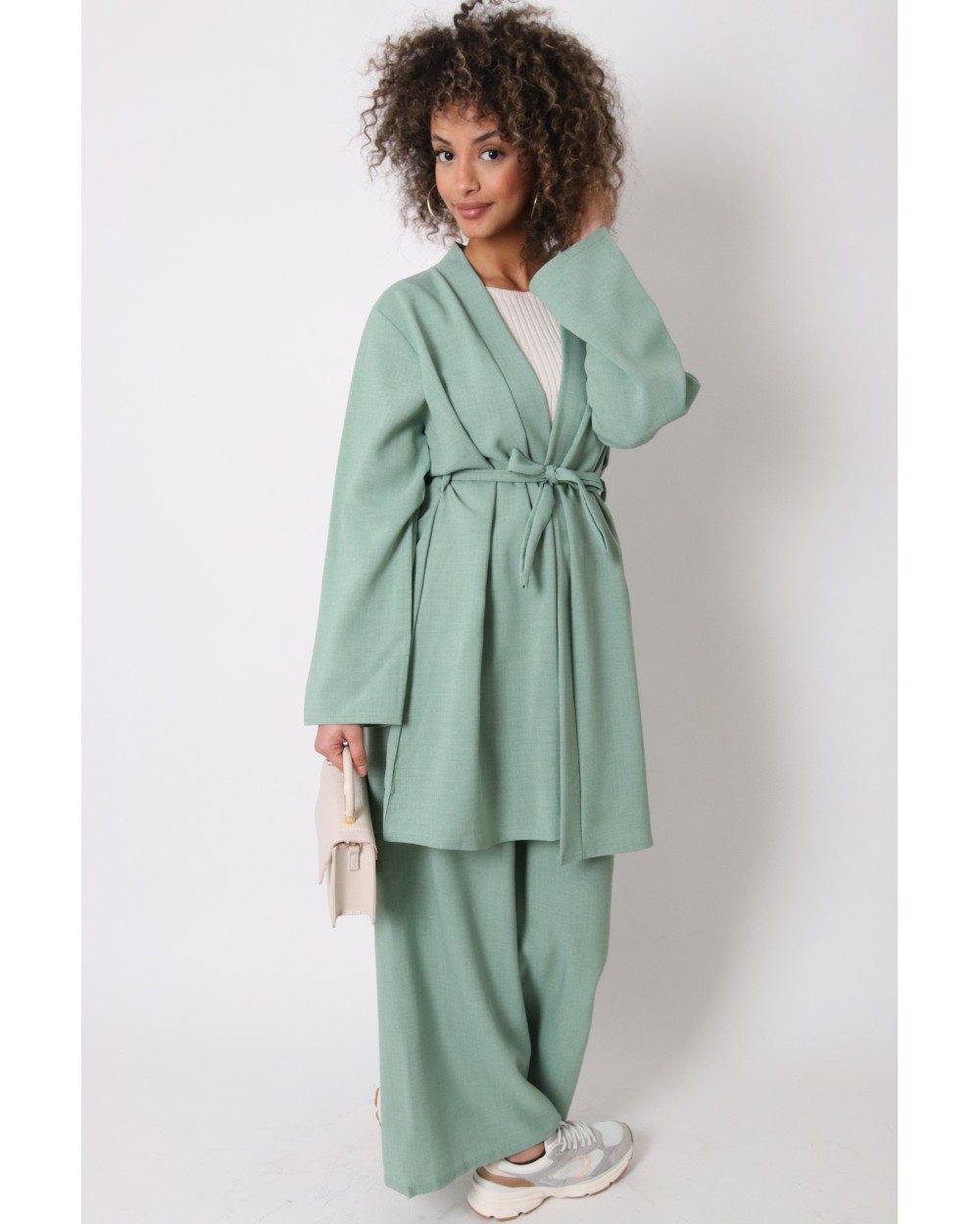 Ensemble kimono et pantalon effet lin