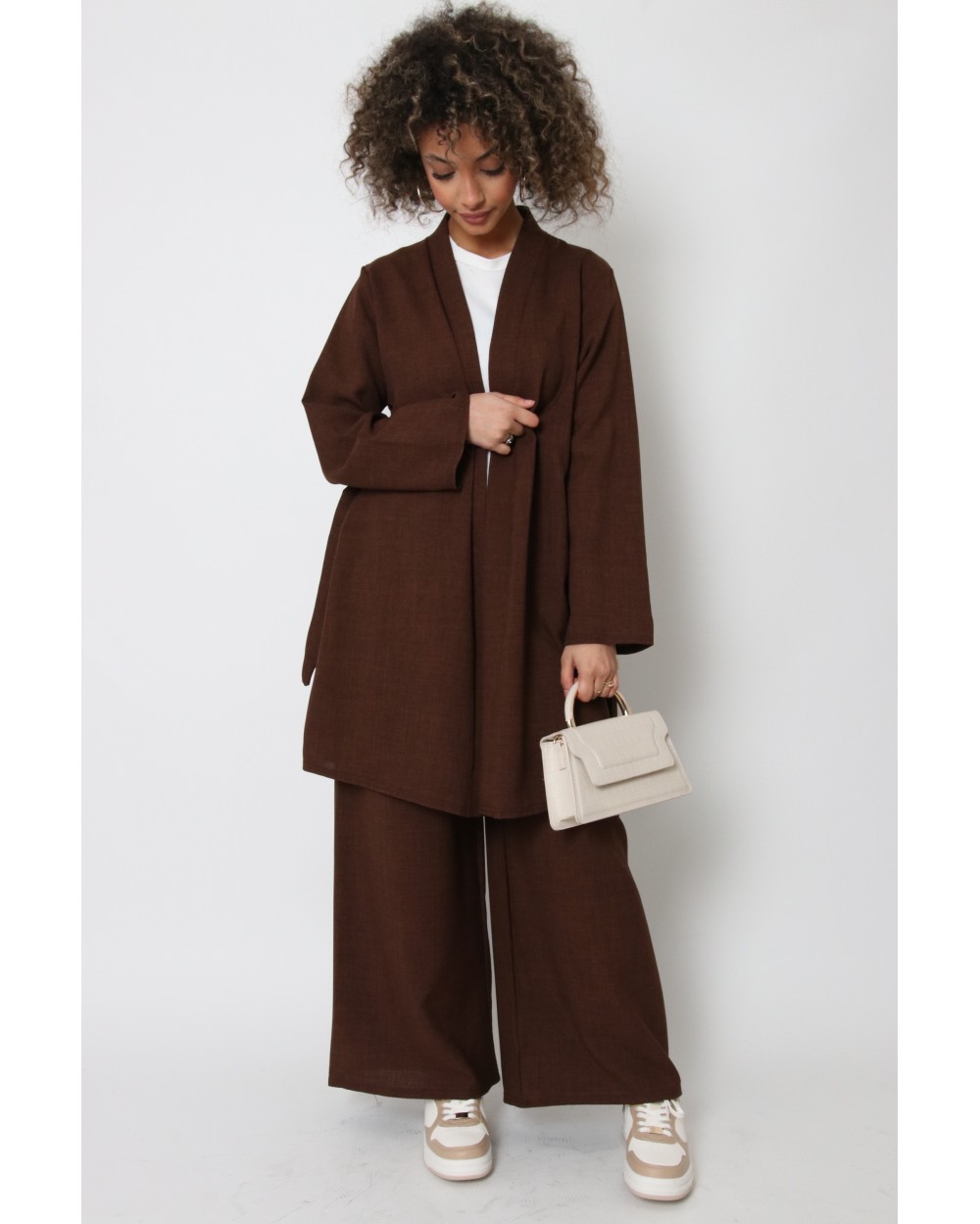 Linen effect kimono and pants set