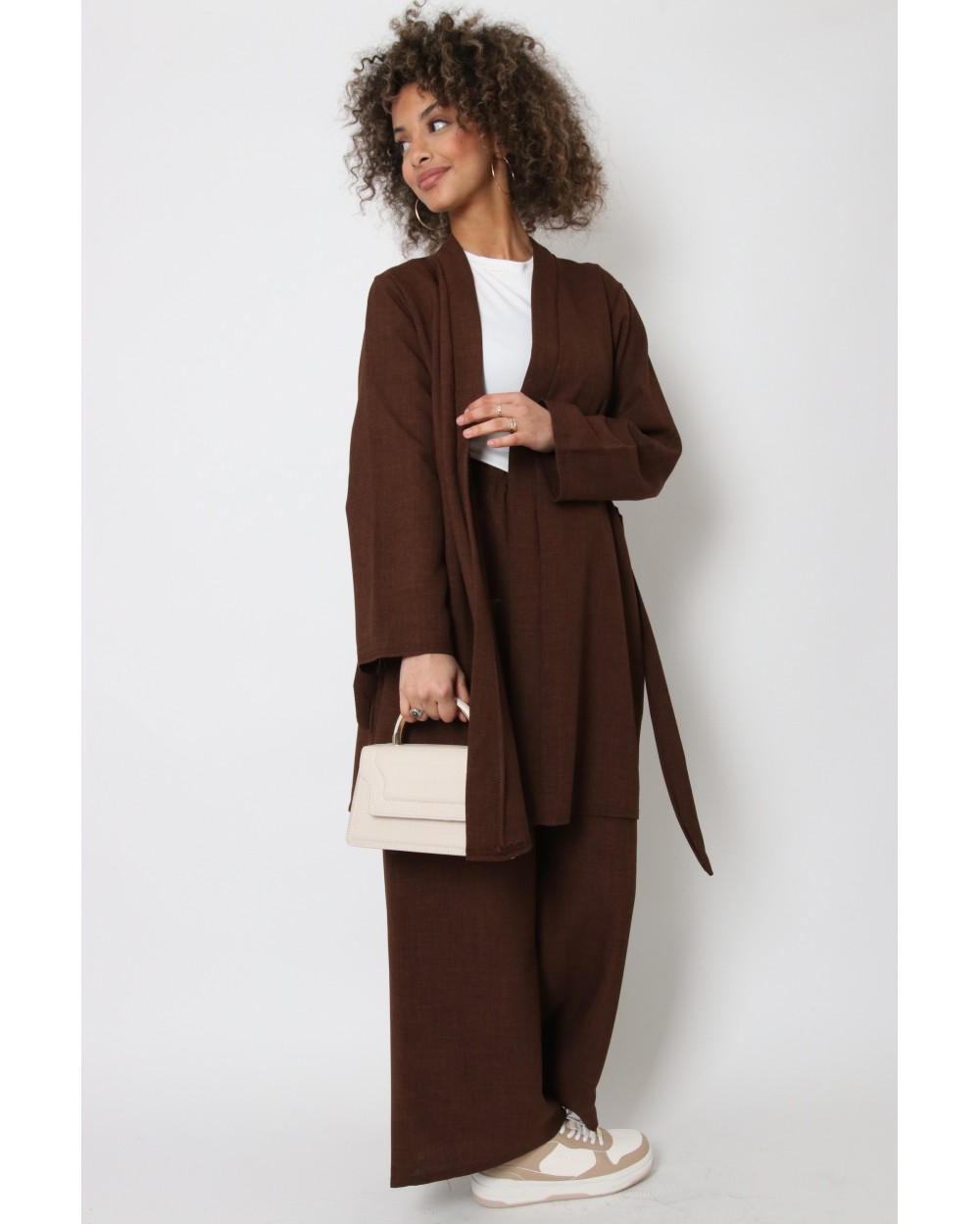 Ensemble kimono et pantalon effet lin