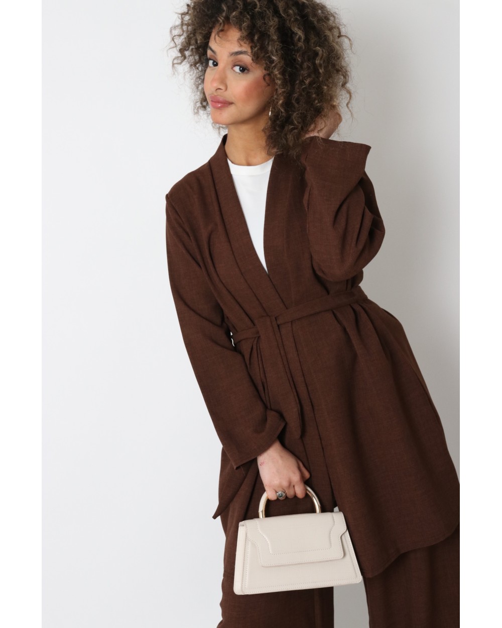 Linen effect kimono and pants set