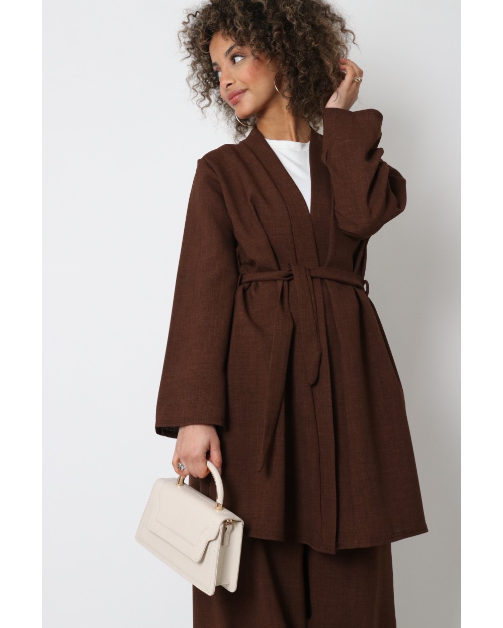 Linen effect kimono and pants set