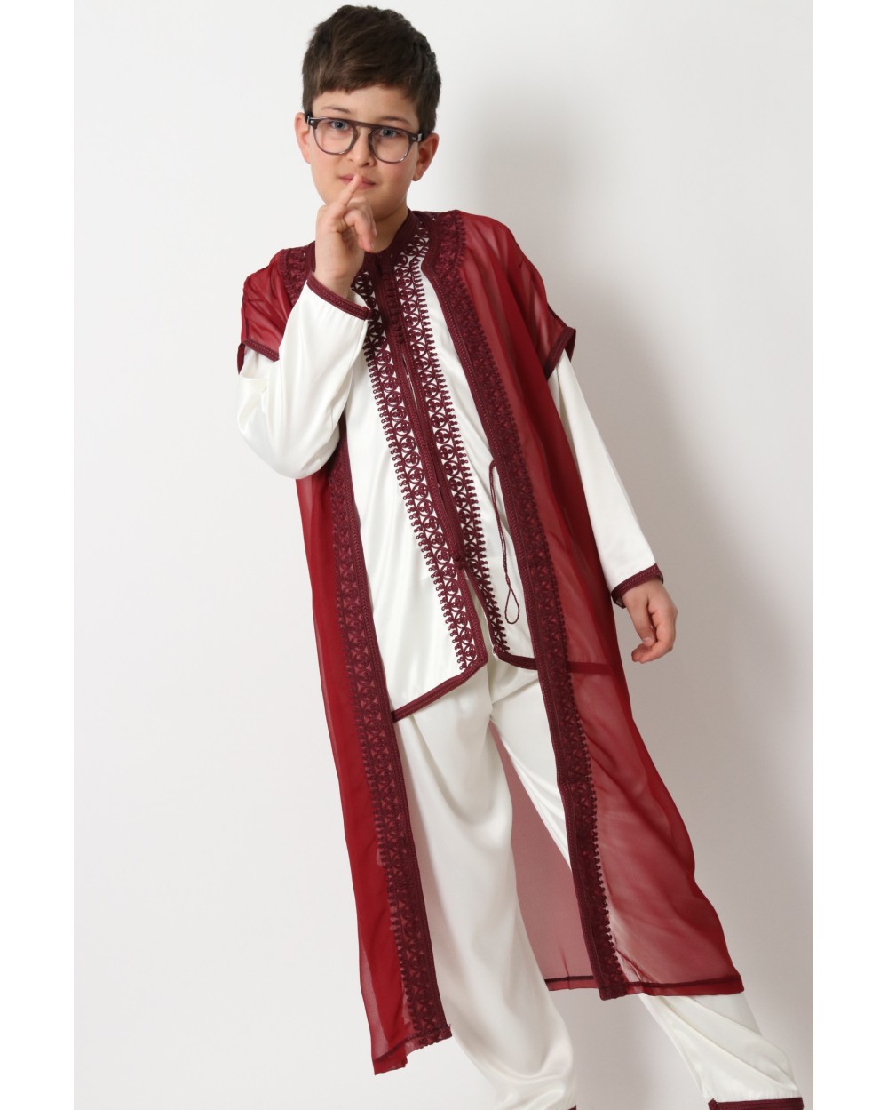 Jabador 3 pièces broderies garcon bordeaux