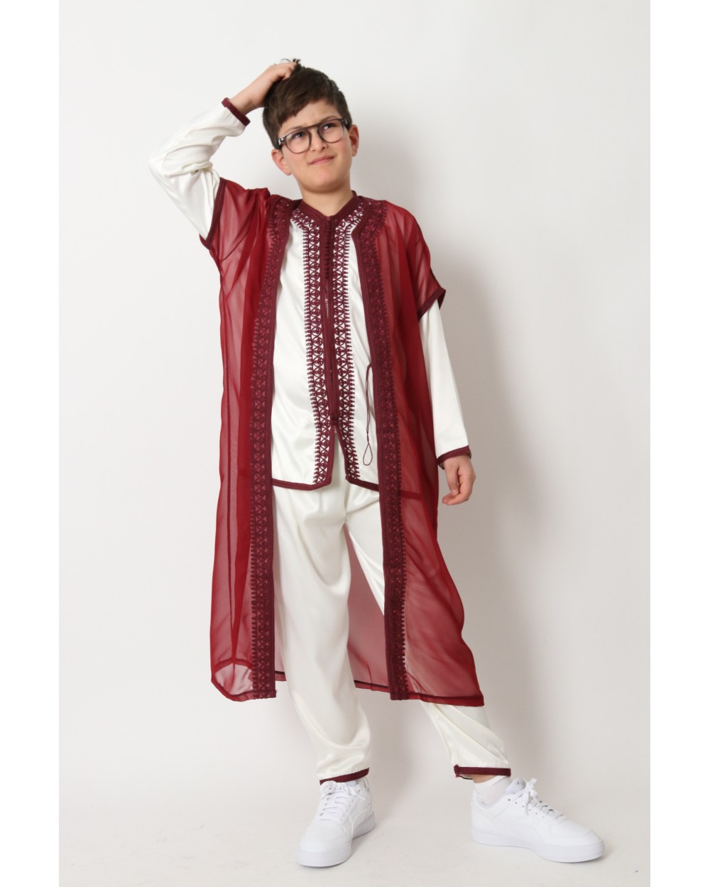 Jabador 3 pièces broderies garcon bordeaux