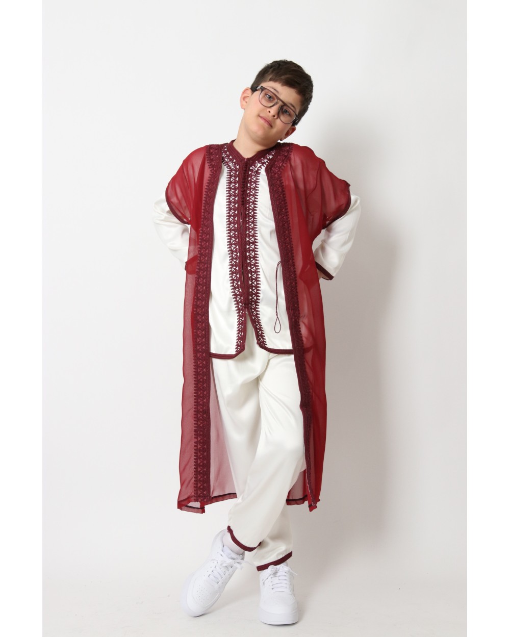 Jabador 3 pièces broderies garcon bordeaux