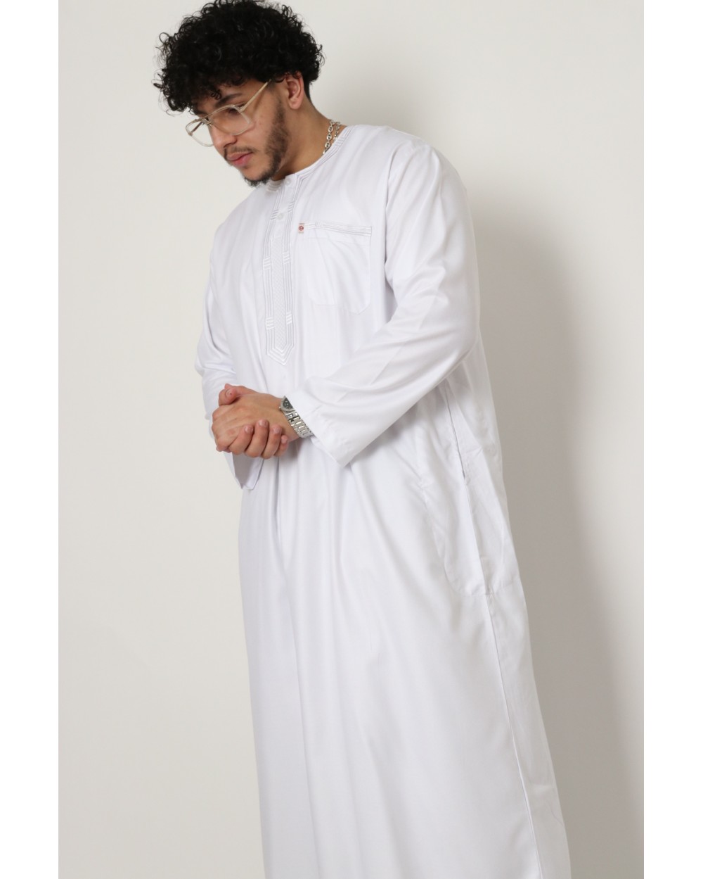 Qamis long coton broderie lineraire AFAQ LS