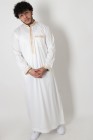 Qamis long blanc Dubai col brodé doré