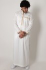 Qamis long blanc Dubai col brodé doré
