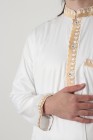 Long white thobe Dubai with gold embroidered collar