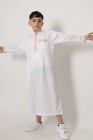 Long white thobe Dubai with golden embroidered collar for boy