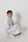 Long white thobe Dubai with golden embroidered collar for boy
