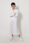 Long white thobe Dubai with golden embroidered collar for boy