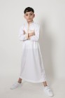 Long white thobe Dubai with golden embroidered collar for boy