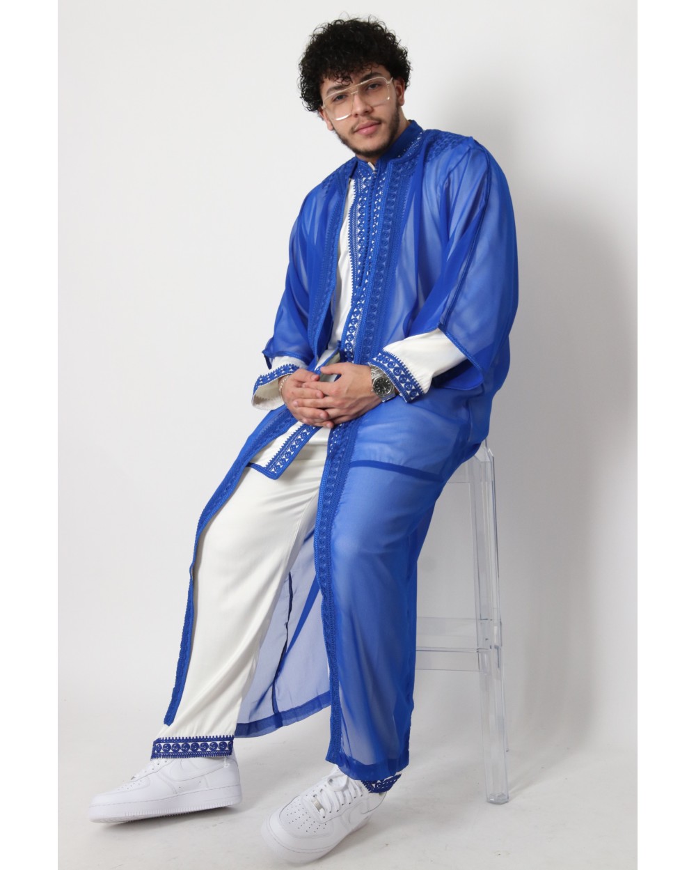 Jabador 3 piece mens royal blue embroidery