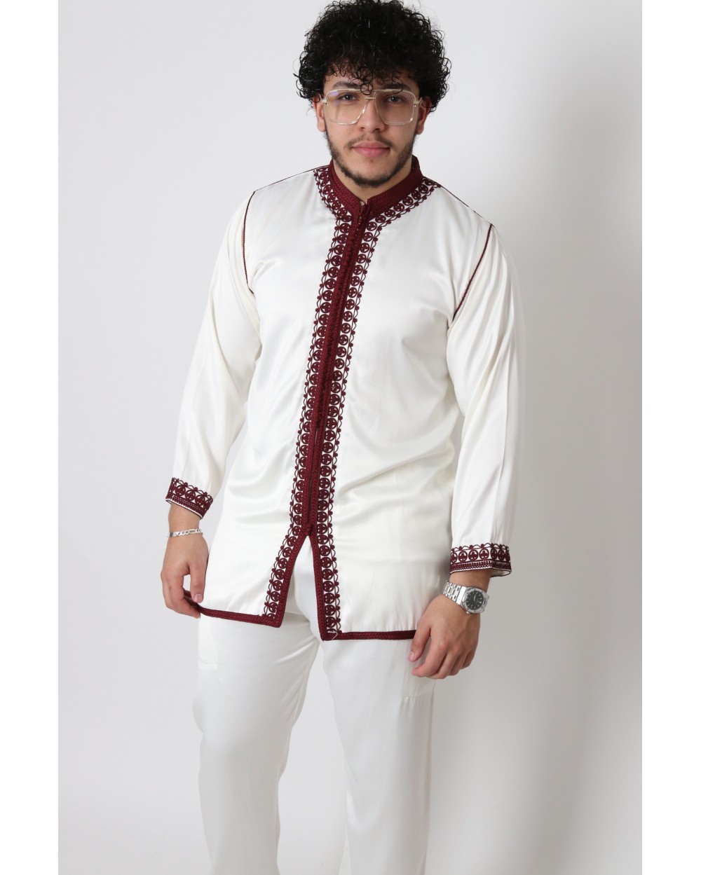 Jabador 3 piece mens burgundy embroidery