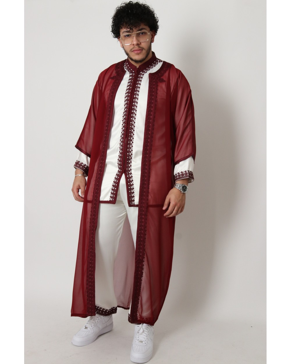 Jabador 3 piece mens burgundy embroidery