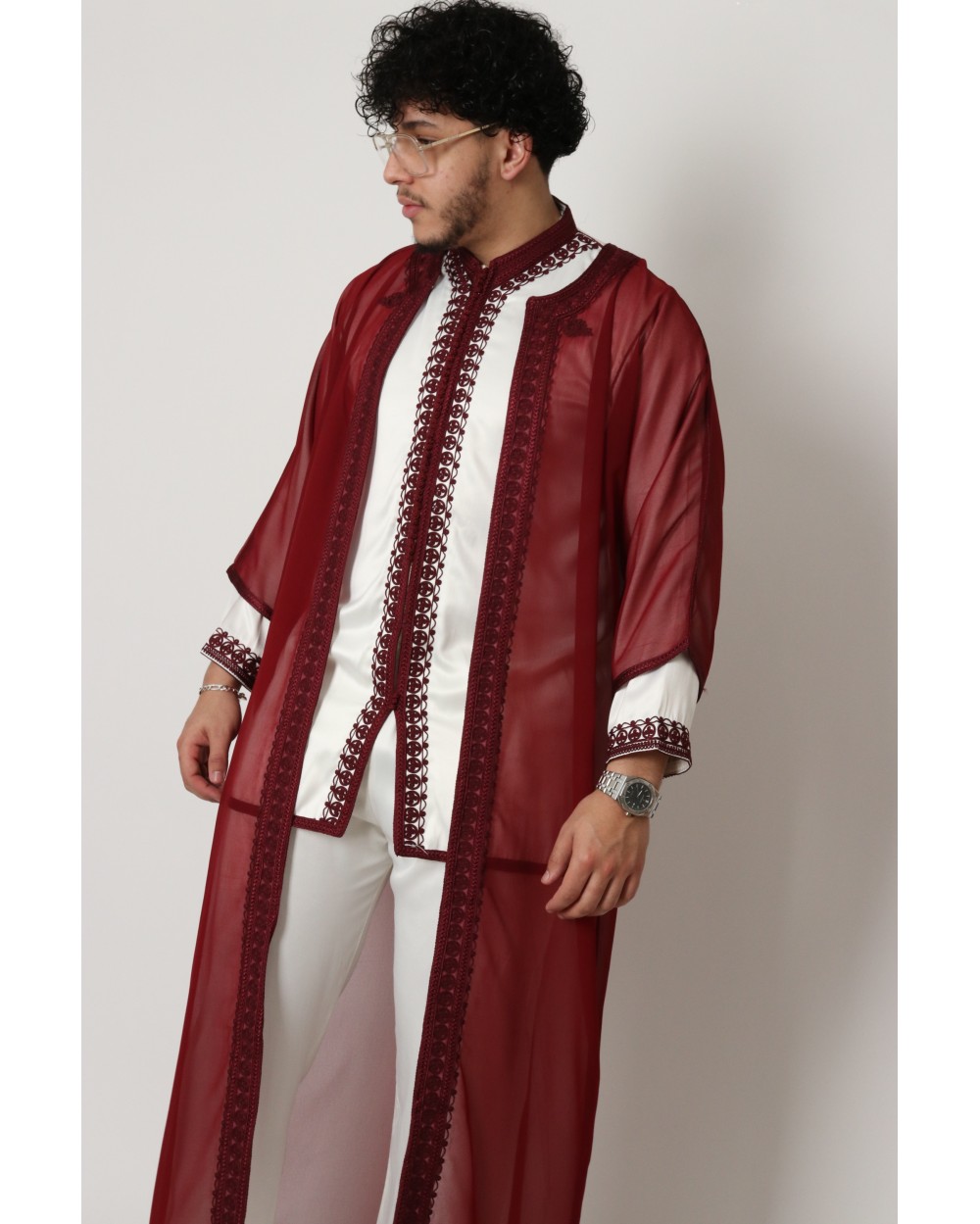 Jabador 3 piece mens burgundy embroidery