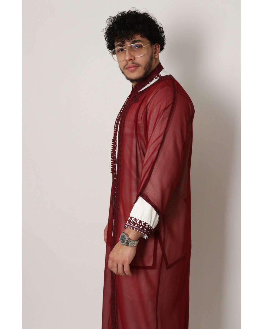 Jabador 3 piece mens burgundy embroidery