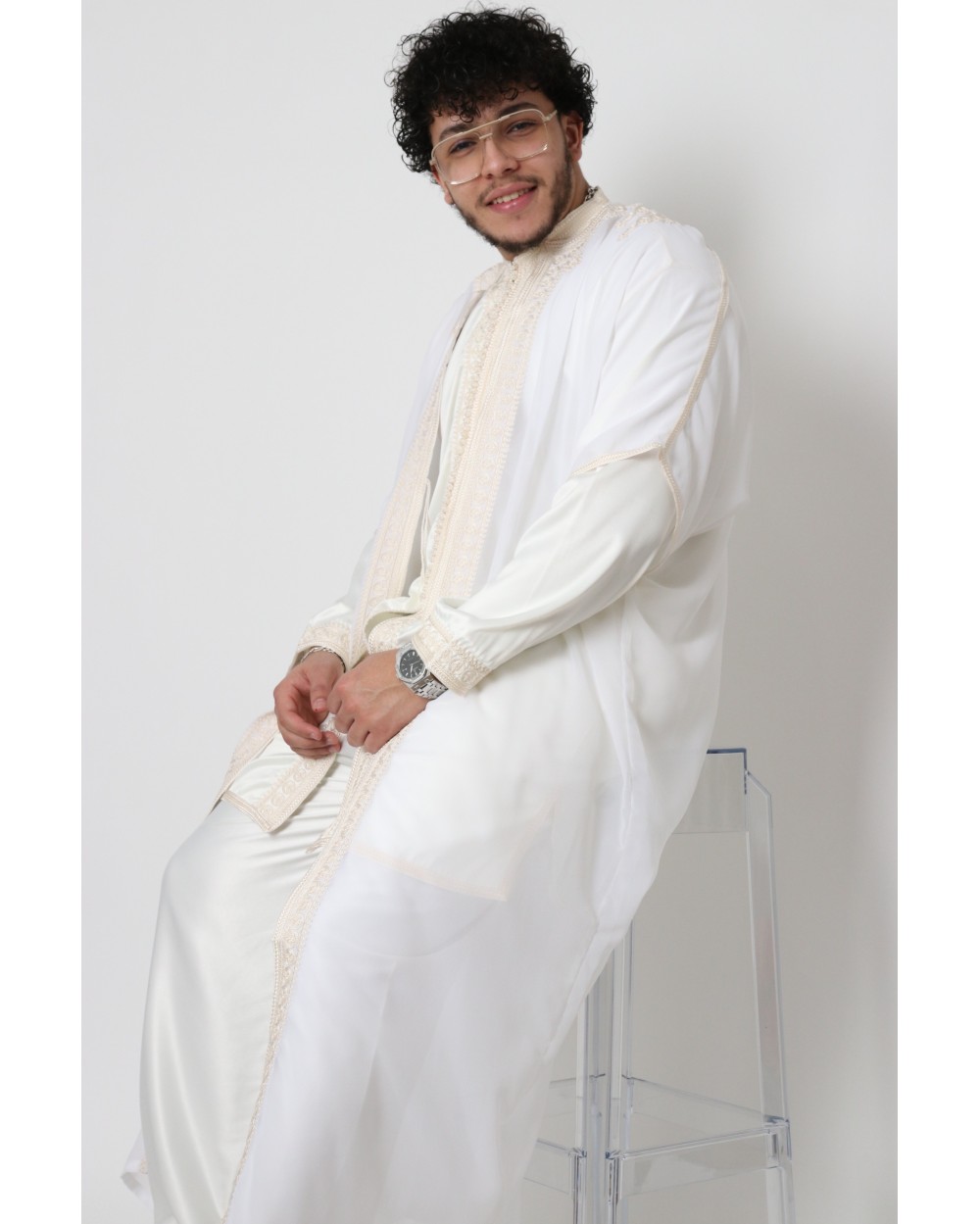 Jabador 3 piece embroidery mens ecru