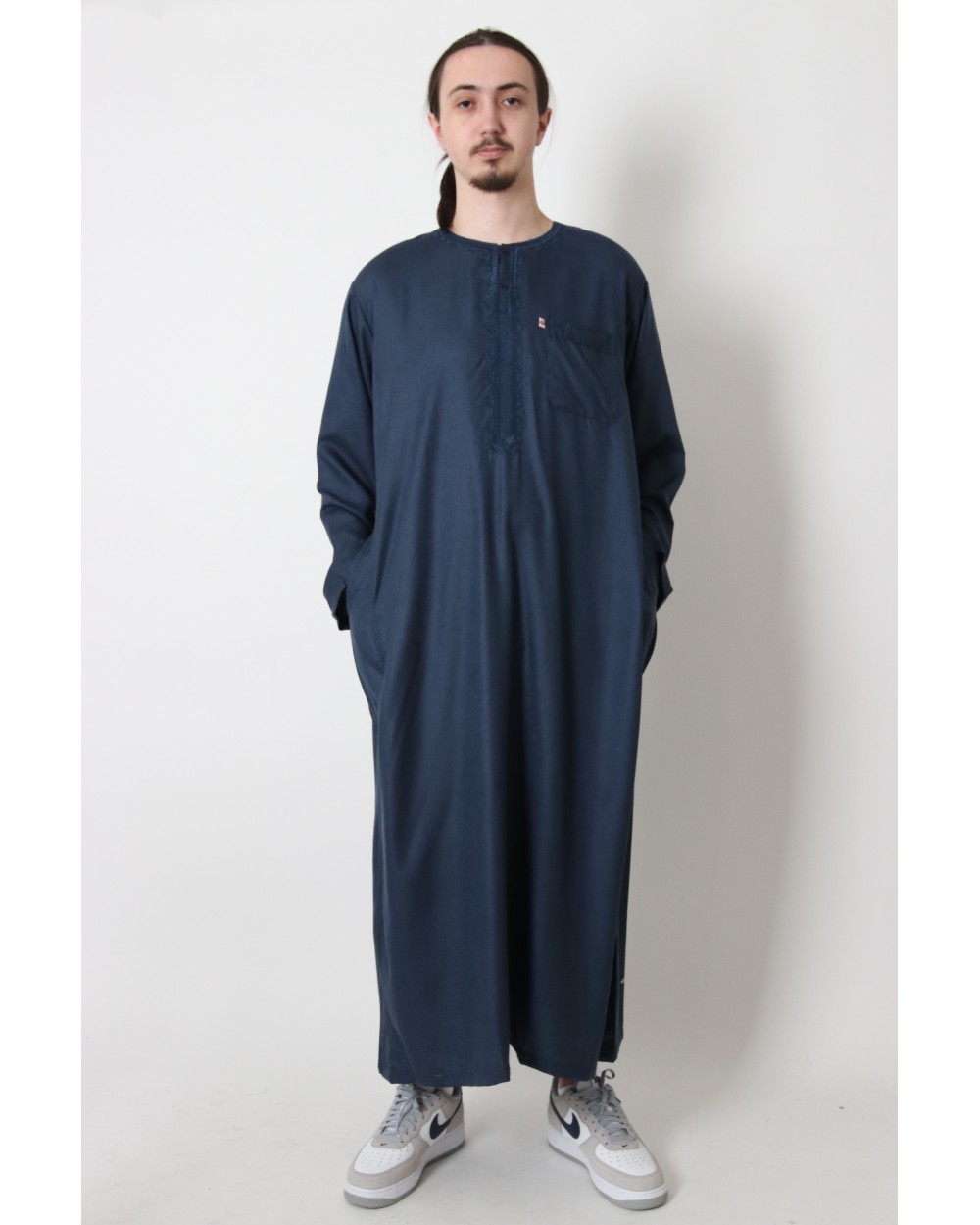 Long cotton Qamis with floral embroidery AFAQ LS