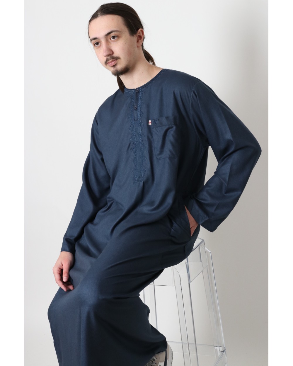 Qamis long coton broderie florale AFAQ LS