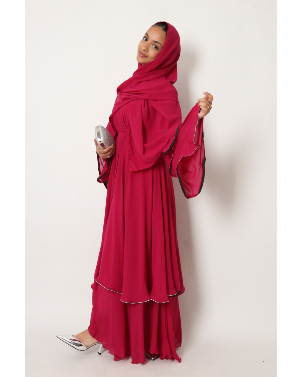 Abaya Kimono volants mousseline avec strass