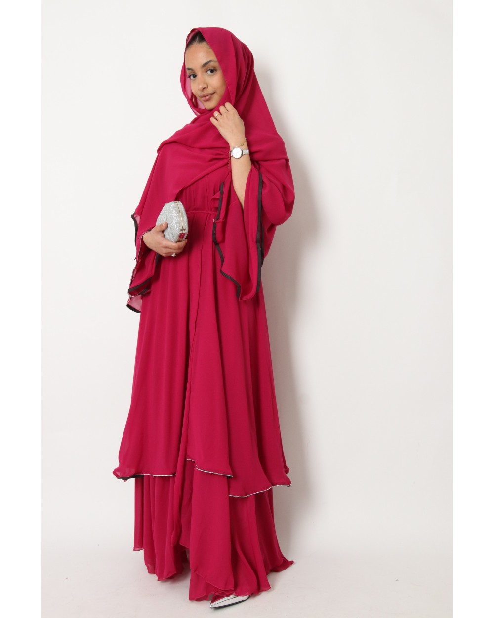 Abaya Kimono ruffled chiffon with rhinestones