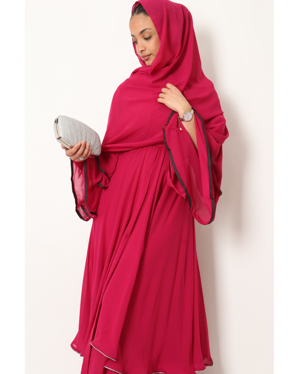 Abaya Kimono ruffled chiffon with rhinestones