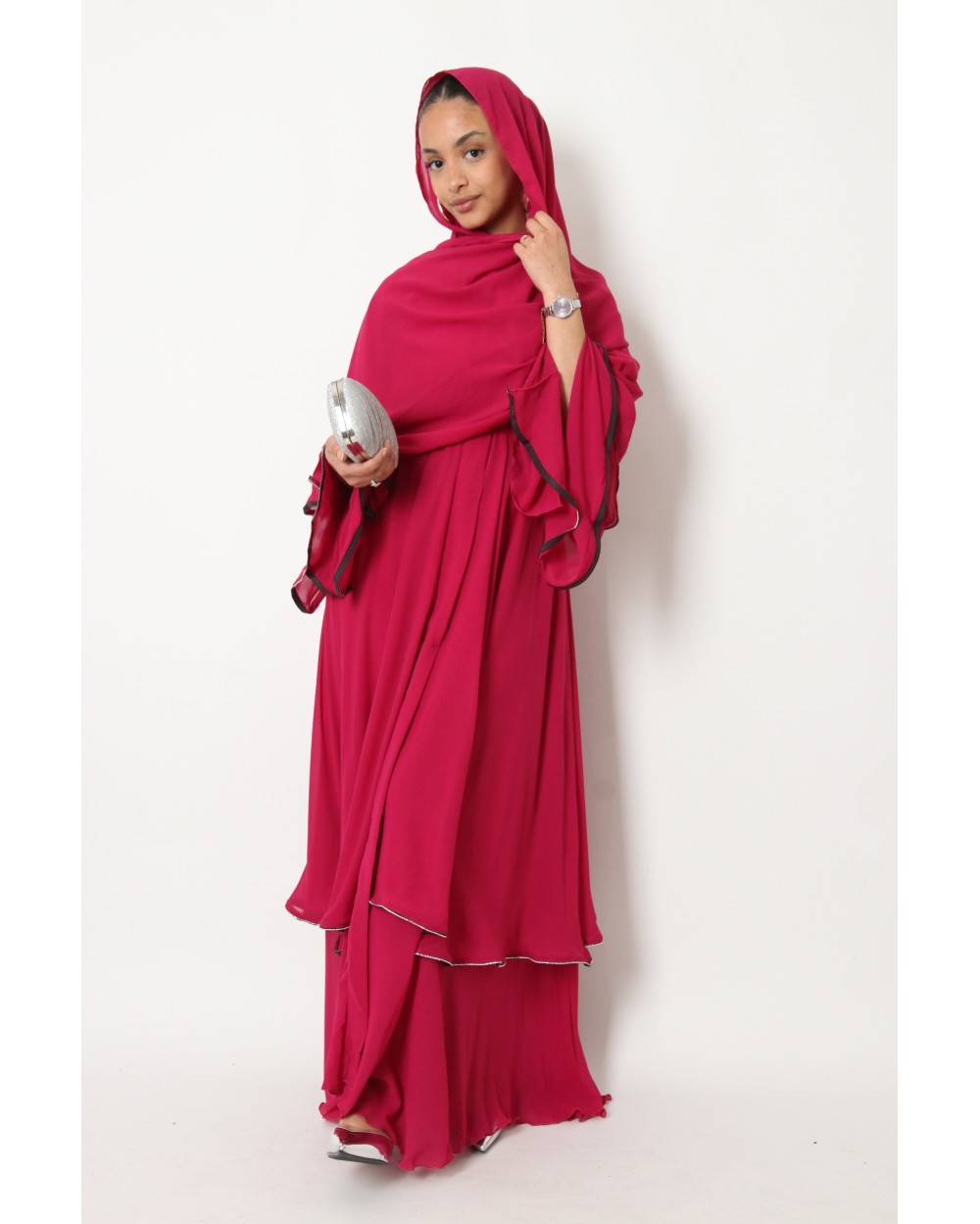 Abaya Kimono ruffled chiffon with rhinestones