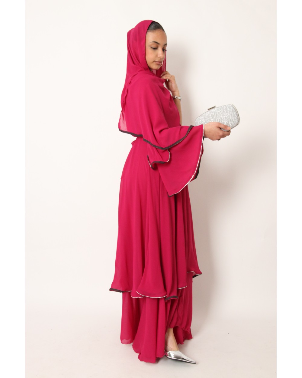 Abaya Kimono volants mousseline avec strass