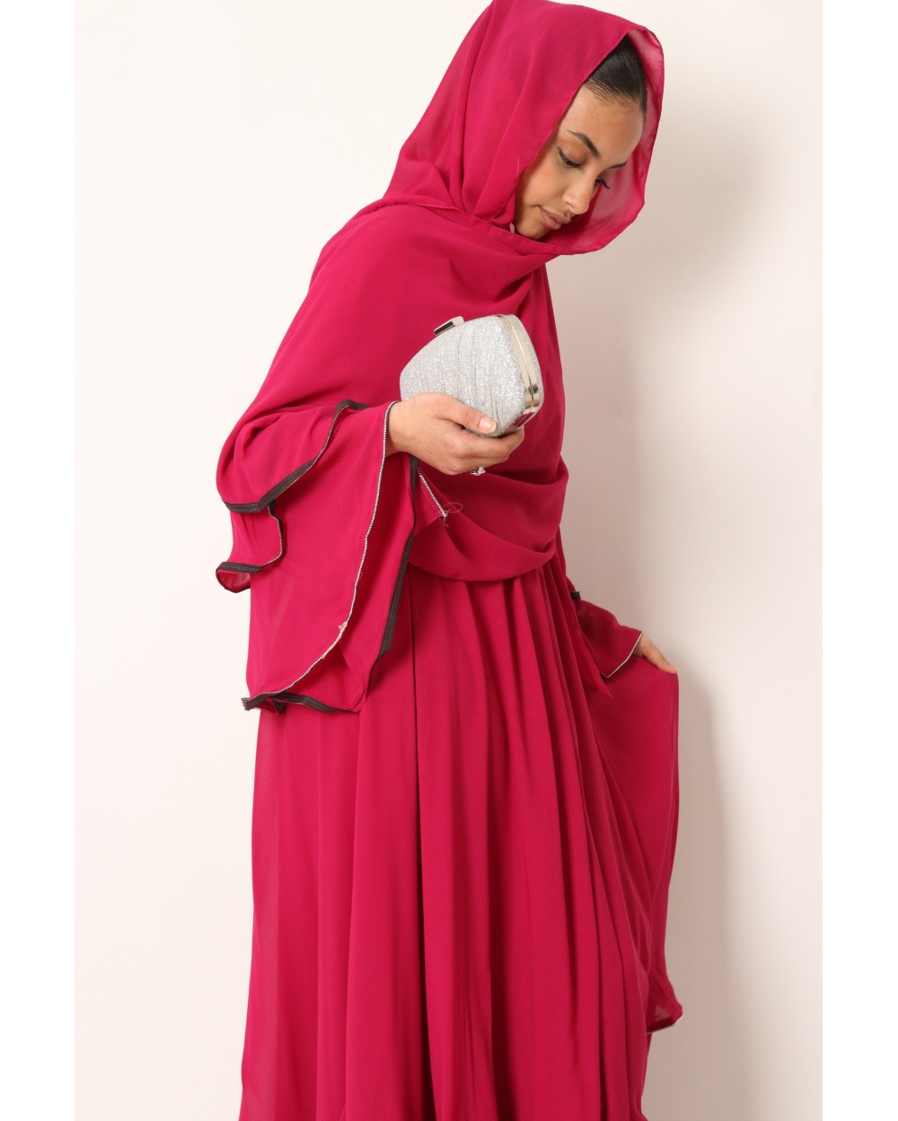 Abaya Kimono ruffled chiffon with rhinestones