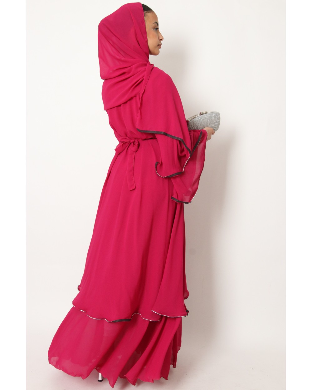 Abaya Kimono ruffled chiffon with rhinestones