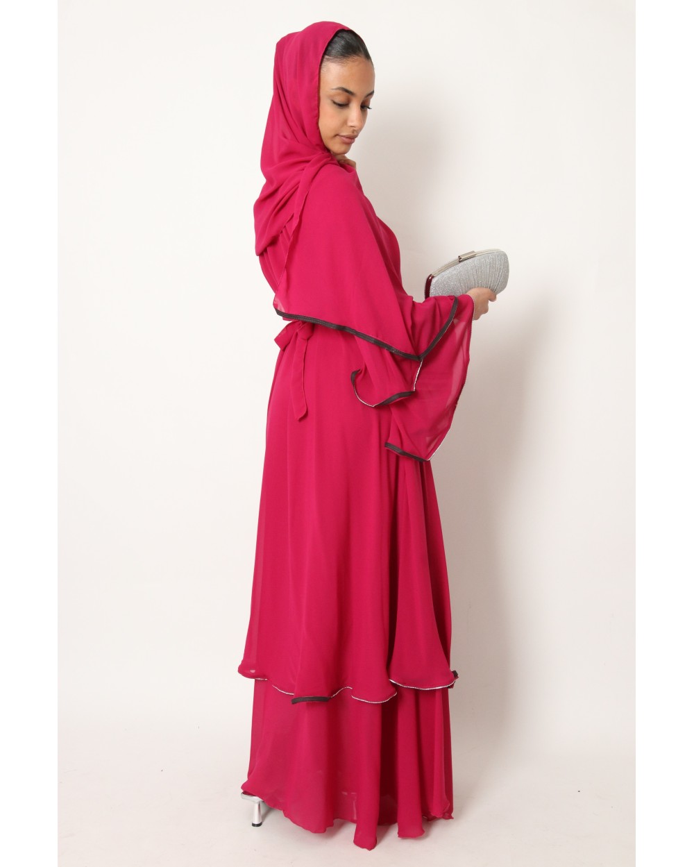 Abaya Kimono volants mousseline avec strass